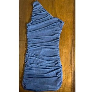 Blue Ruched One Shoulder Mini Bodycon Dress LYANER